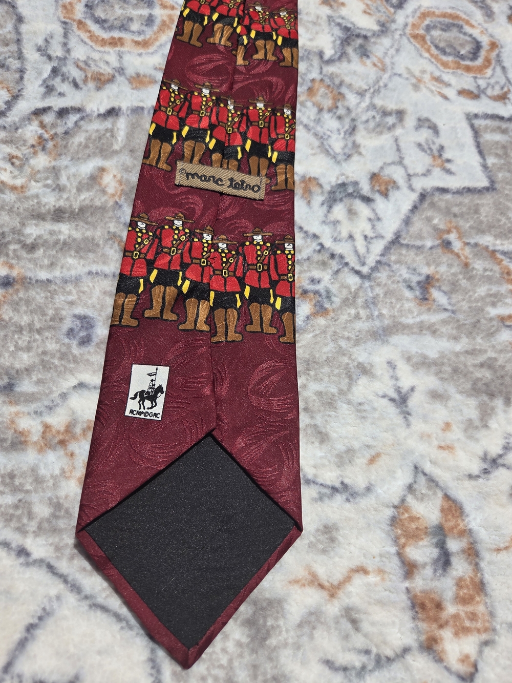 Men's Burgundy Novelty Tie with Red Mountie Police RCMP - Picture 3 of 4